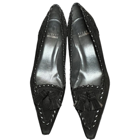 Stuart Weitzman Pointed Toe Heels Black Suede Tassels Size 6.5M - Picture 16 of 16